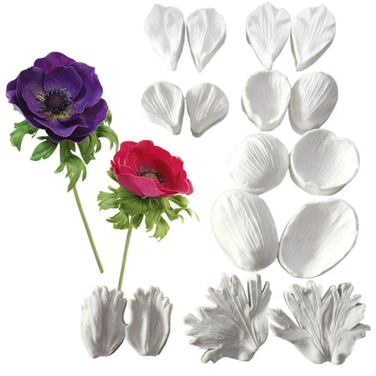 Silikon Cake Mold Set 2-teilig – Flexible Anemone Blätter Fondantform
