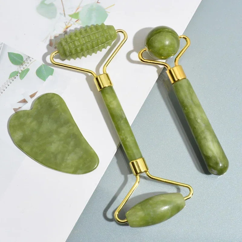Natürlicher Jade Roller und Gua Sha Massagegerät für Gesicht und Körper