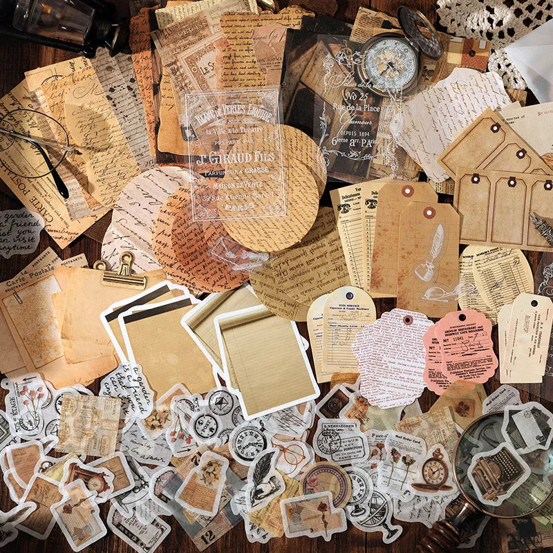 200-teiliges Vintage-Aufkleber- und Materialpapier-Set für Scrapbooking