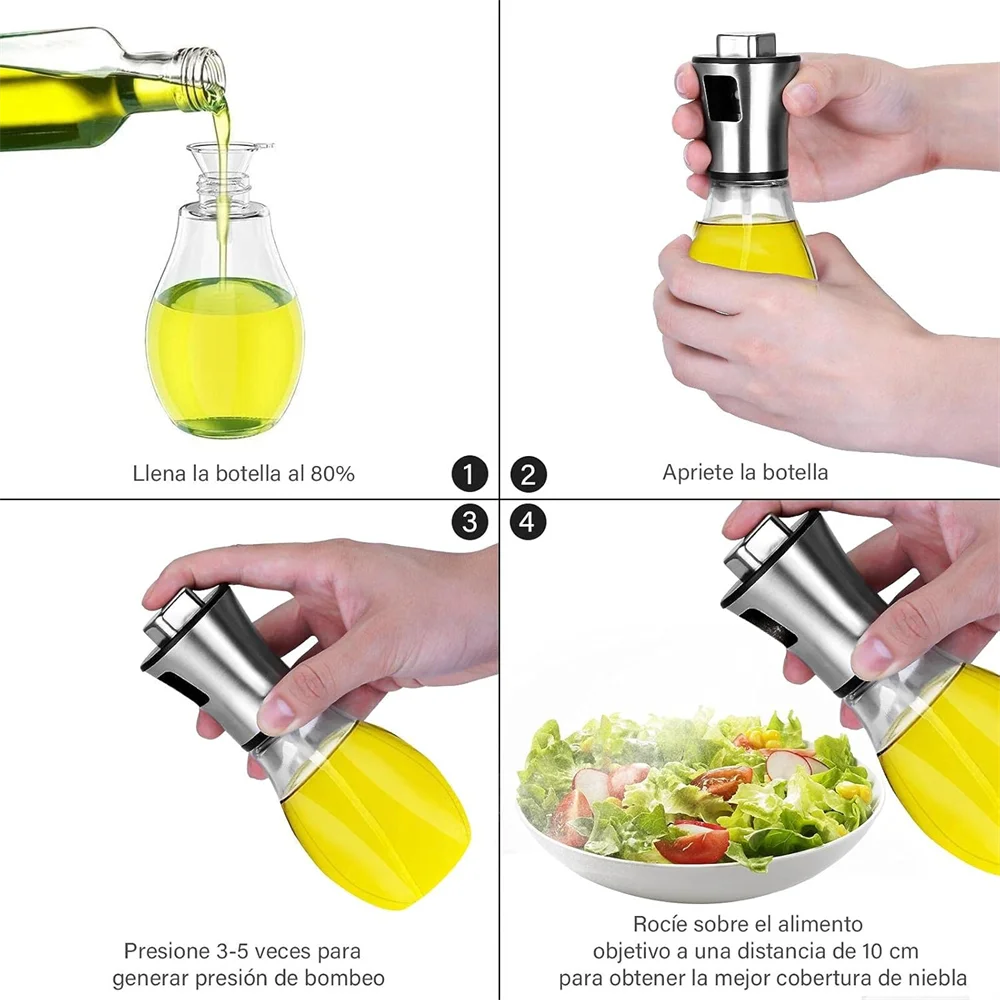 Präzises Sprühen - Auslaufsicher: Ölsprühflasche 200 ml Glas - Edelstahl