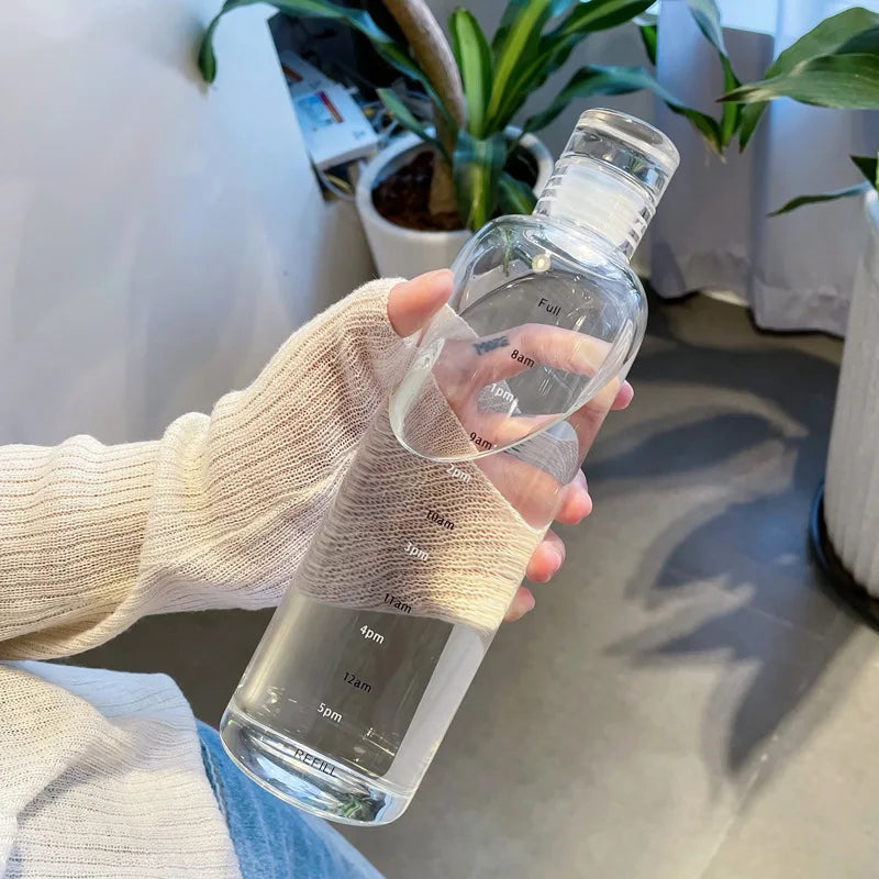 Auslaufsichere 500 ml Sport Wasserflasche mit Zeitmarkierung – Transparent & Robust