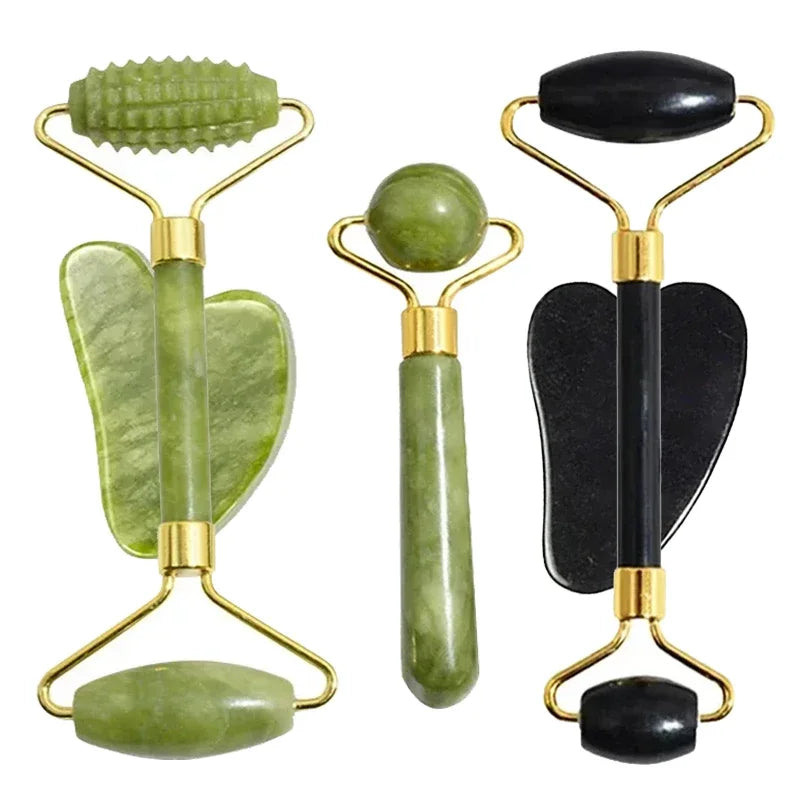 Natürlicher Jade Roller und Gua Sha Massagegerät für Gesicht und Körper