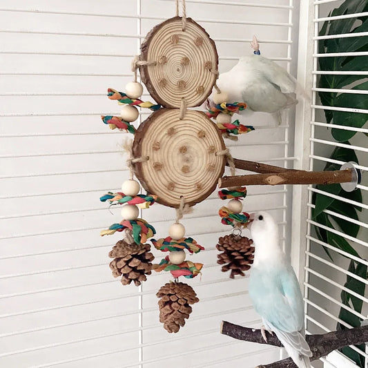 Papagei Kauspielzeug Set mit Maisschale Tannenzapfen Holz für Haustiere