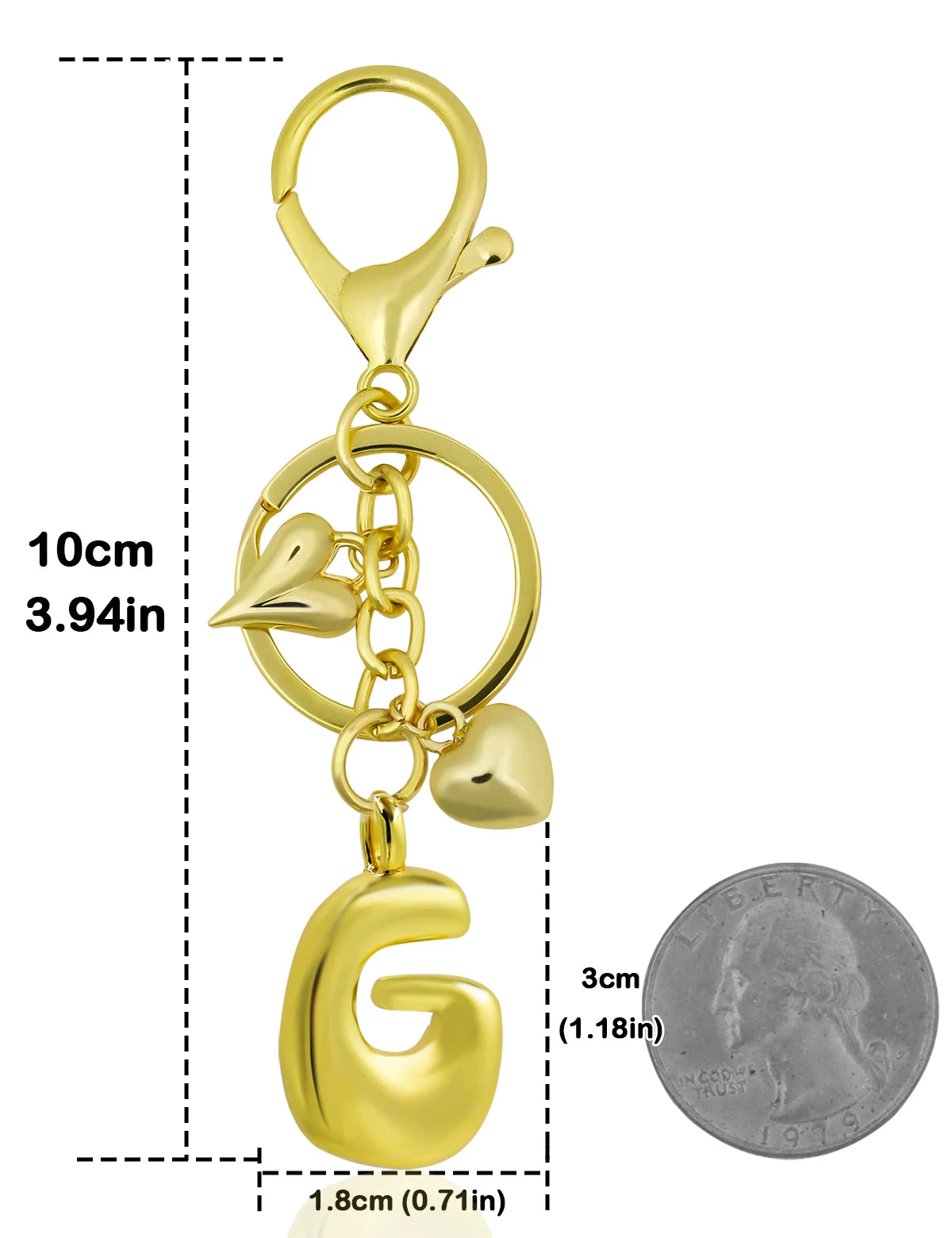 Personalisierter 18K Gold Schlüsselanhänger mit Herz – Blasenbuchstaben Damen