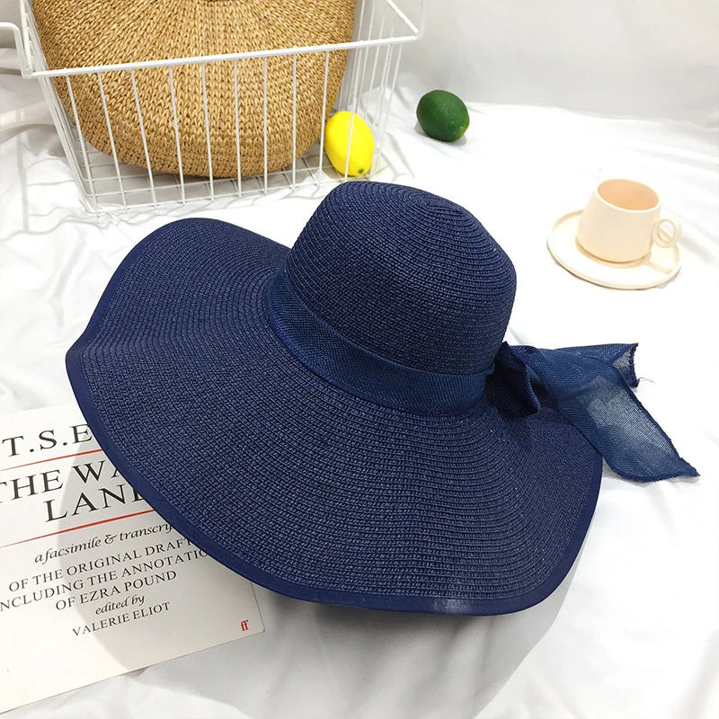 Sonnenschutz - Stil: Gelber Damen Strohhut mit großer 15 cm Krempe
