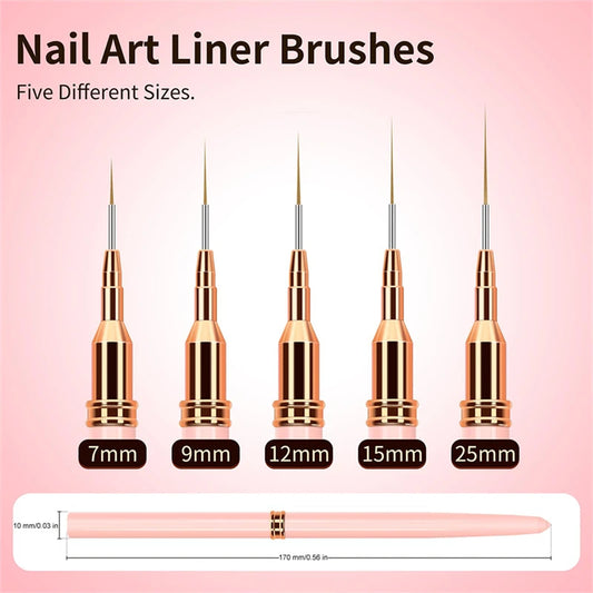 5-teiliges Liner Pinsel Set für präzise Nageldesigns und Acryl Nail Art