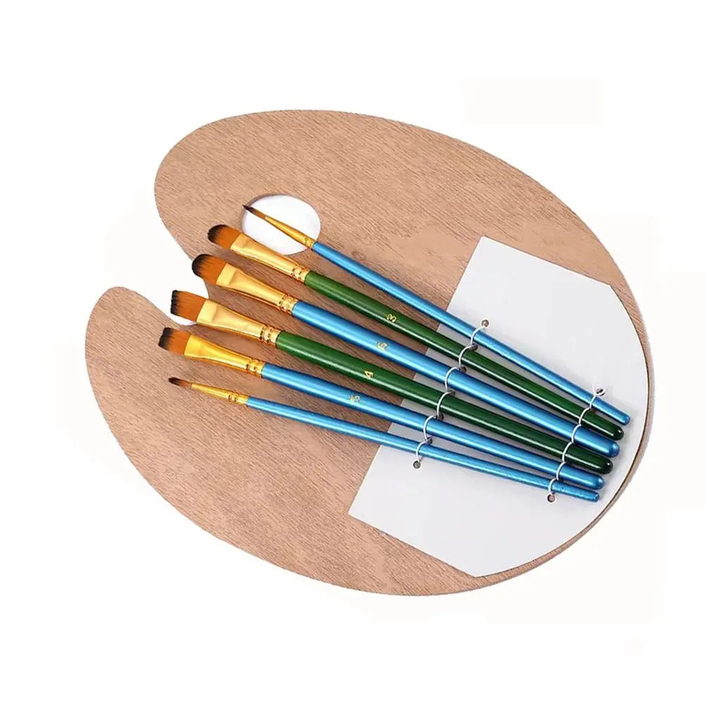 Robuste Holzfarbpalette mit Nylonpinseln – 2 Größen - Daumenhalter für Komfort