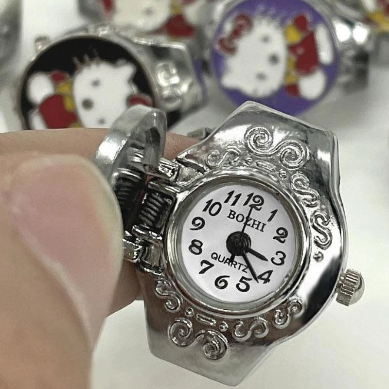 Mini Fingeruhr mit elastischem Band – Vintage Design für Damen - Herren