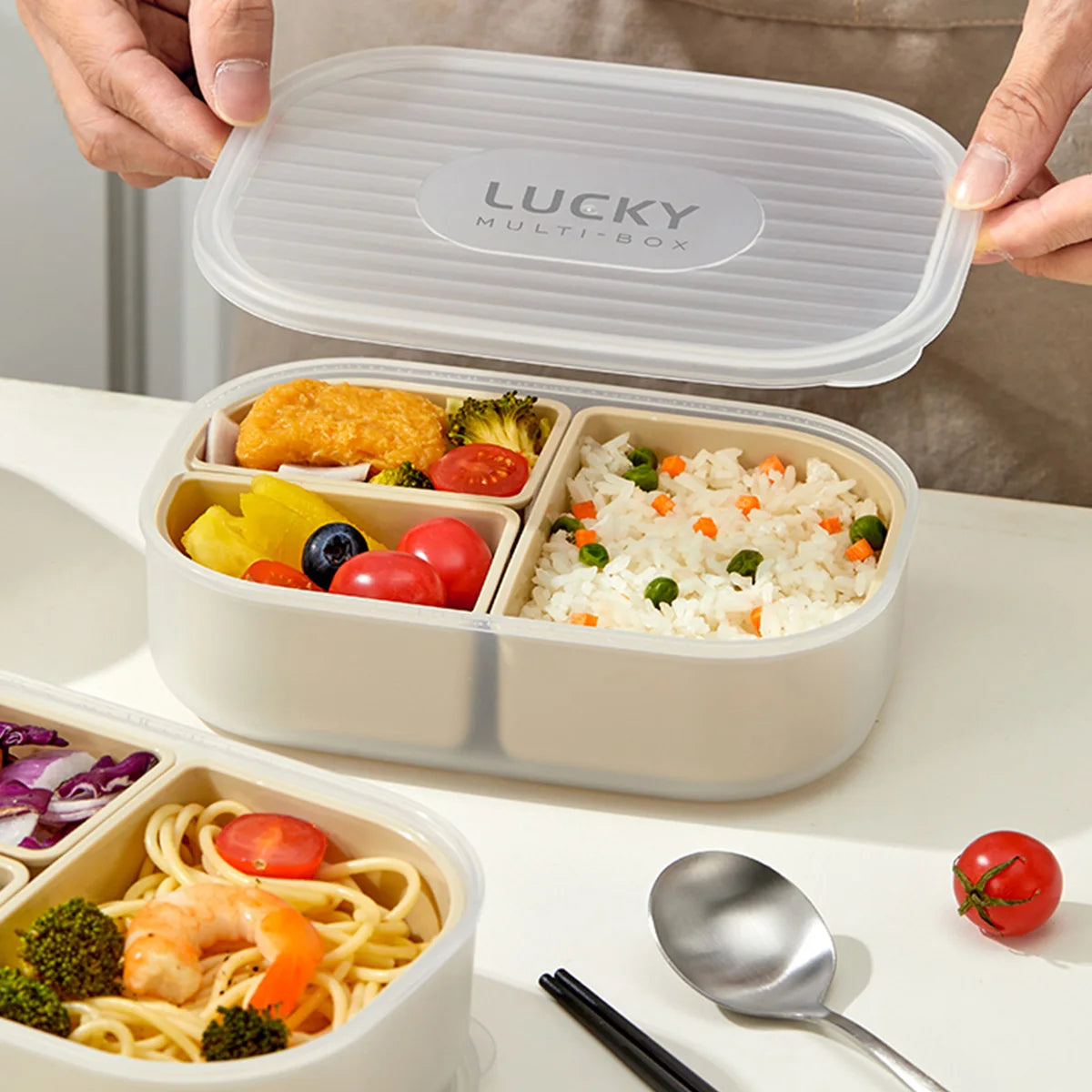 3-Fächer Mikrowellen Lunchbox Kunststoff – Tragbar, Stapelbar für Schule & Büro