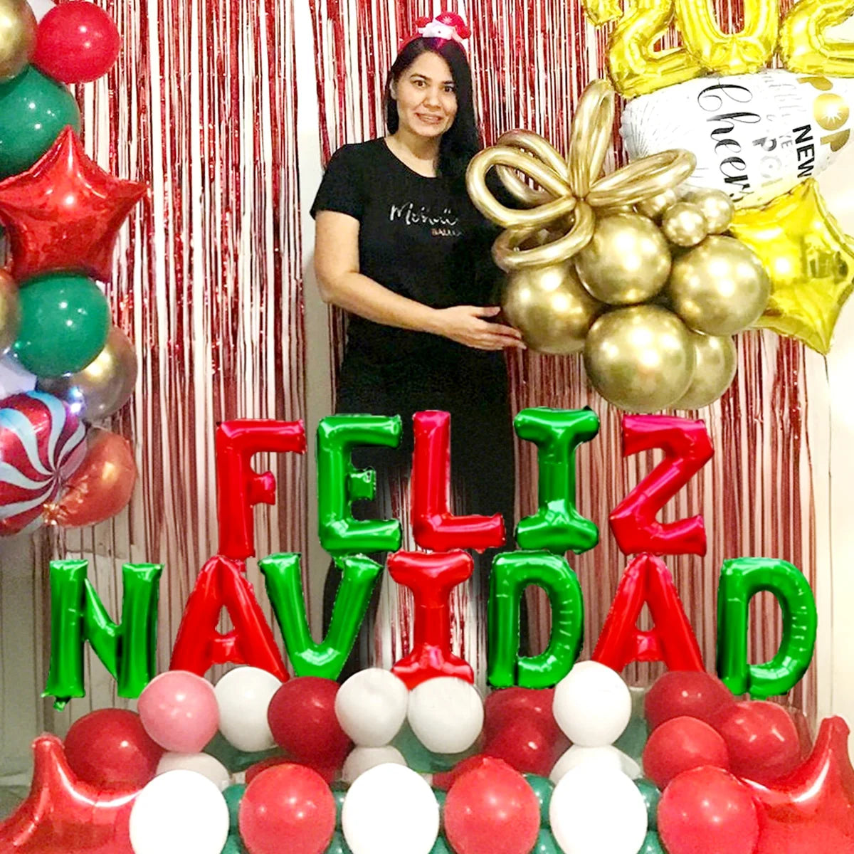 2/12/14-teiliges Weihnachts-Partyset mit roten und grünen Schleifenballons