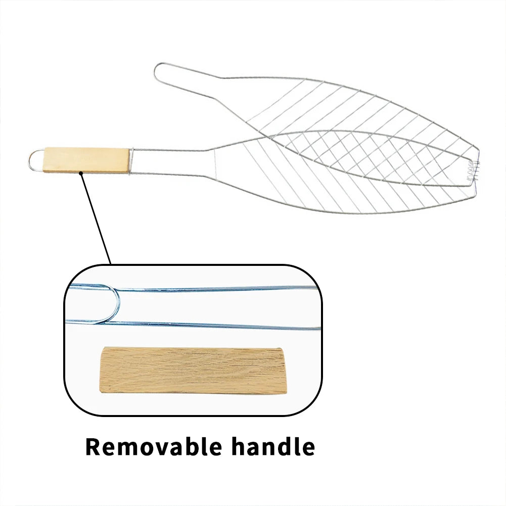 Antihaft-Fisch-Grillkorb 56x12 cm mit klappbarem Holzgriff – flexibel - sicher Grillen