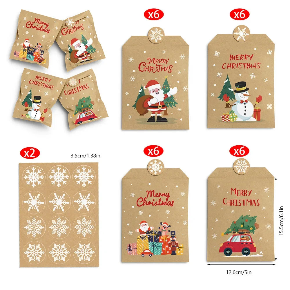 Kraftpapier Geschenktüten Set mit Aufklebern für Weihnachten Parties