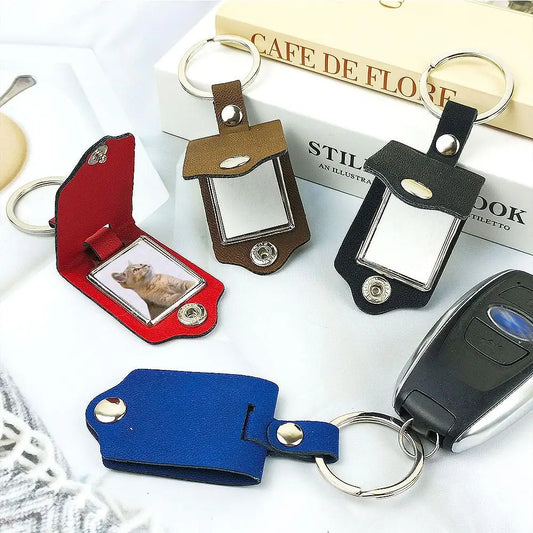 Vintage Leder Foto Schlüsselbund mit O-Schnalle für Familien und Geschenke