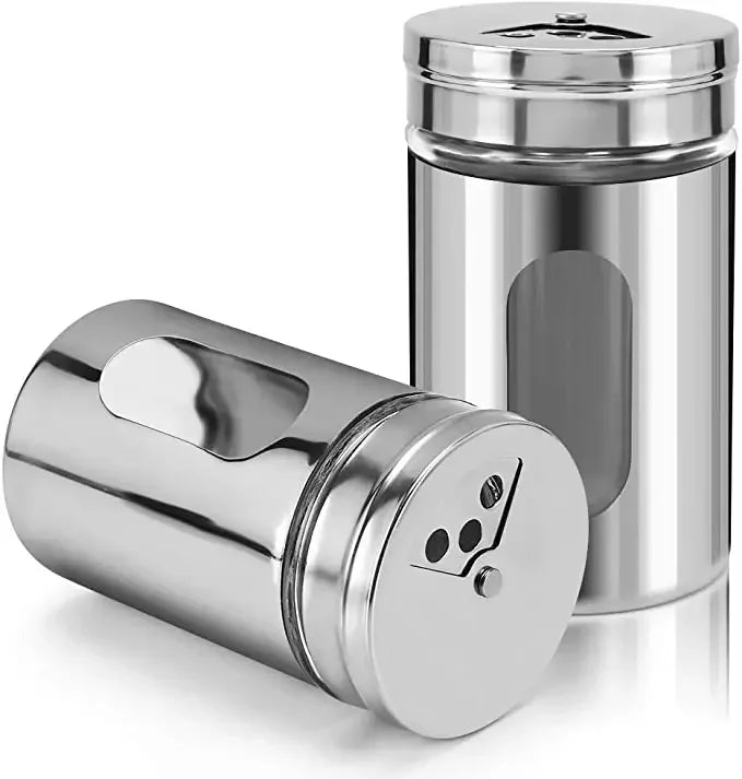 2-teiliges Edelstahl Gewürz Dispenser Set Pfeffer Salz Shaker kompakt