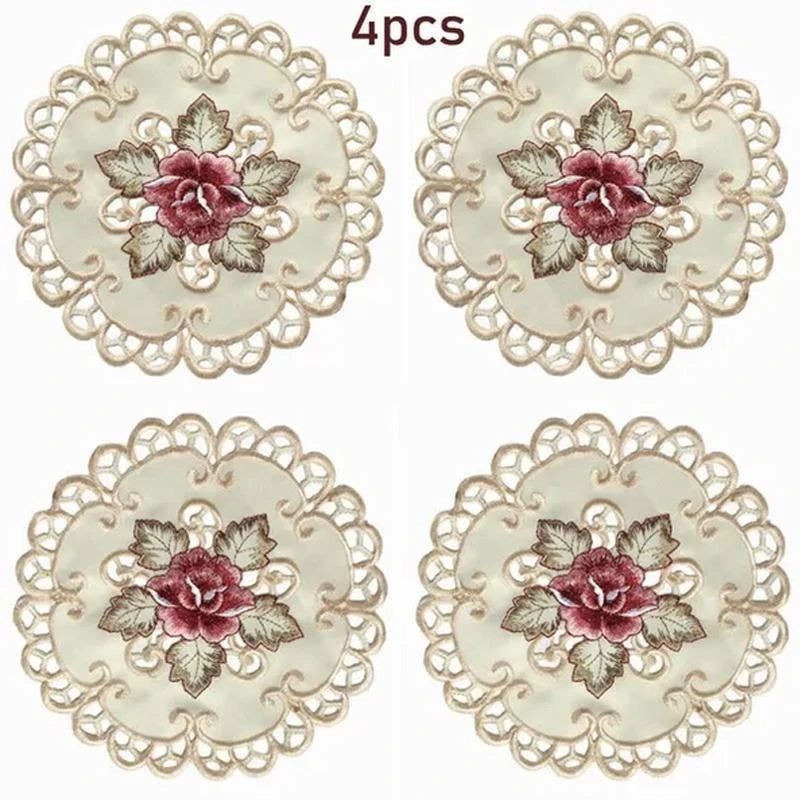 4x Runde bestickte Blumen Tischsets für Esstisch – Perfekt für Party und Hochzeit