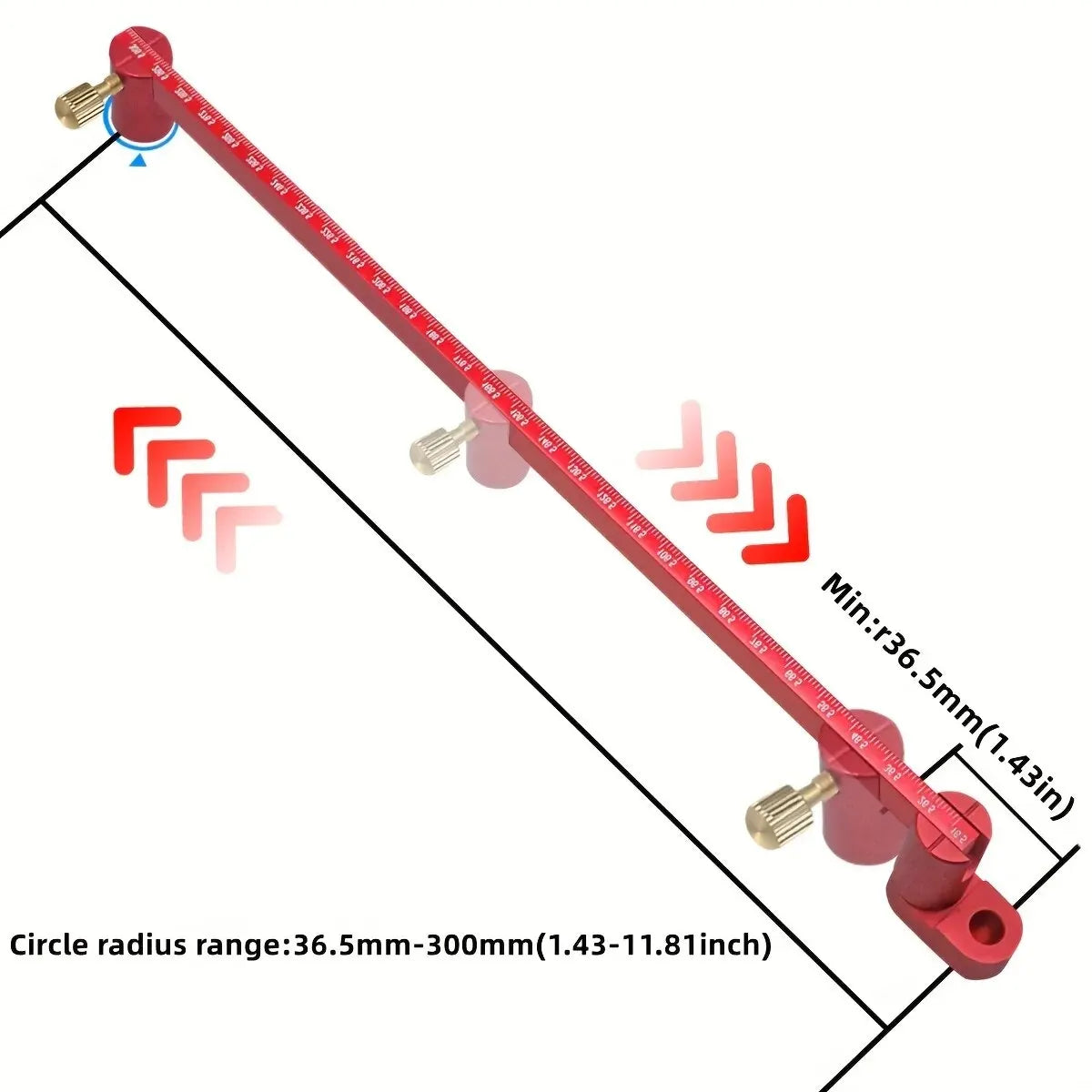 300mm Verstellbares Zeichenkreis Lineal Alu Mittelsucher Holzbearbeitung Präzision