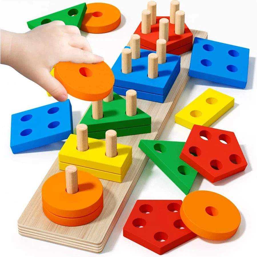 Montessori Holzspielzeug: Buntes Sortier- - Stapelspiel für Kinder 1-3 Jahre
