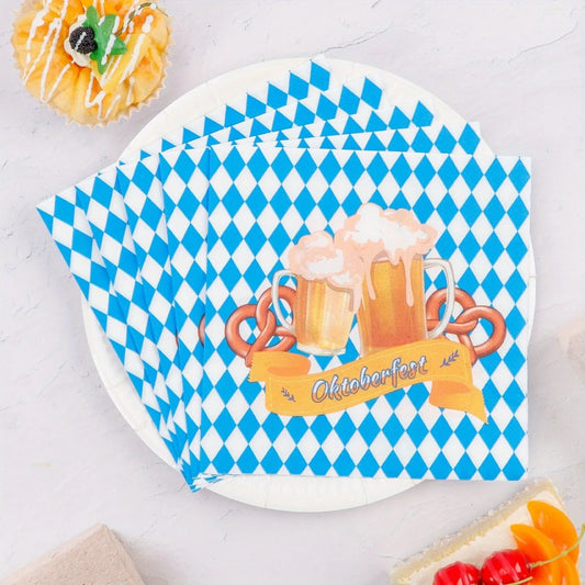 20er-Pack Party-Papierservietten 16,5x16,5 cm blau-weißes Diamantmuster