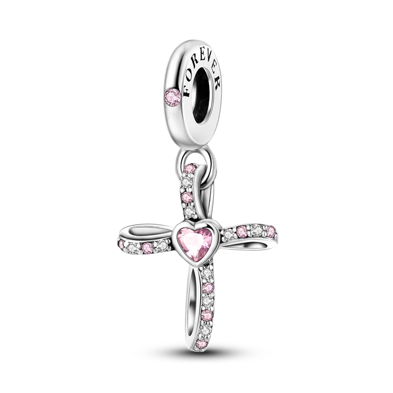 925 Sterling Silber Charm mit rosa Schmetterling - leuchtenden Glühwürmchen