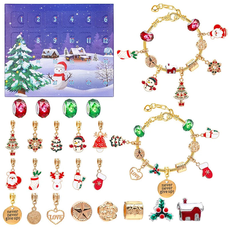 Überraschungs-Blindbox-Set mit 24 kreativen Adventsanhängern und Armbändern