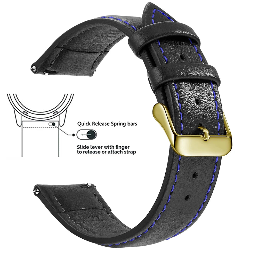 Echtleder Uhrenarmband Schnellverschluss 18/20/22mm für viele Smartwatches