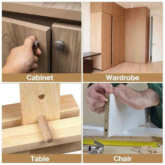 Holzdübel Set rund geriffelt für Möbel und Holz Projekte