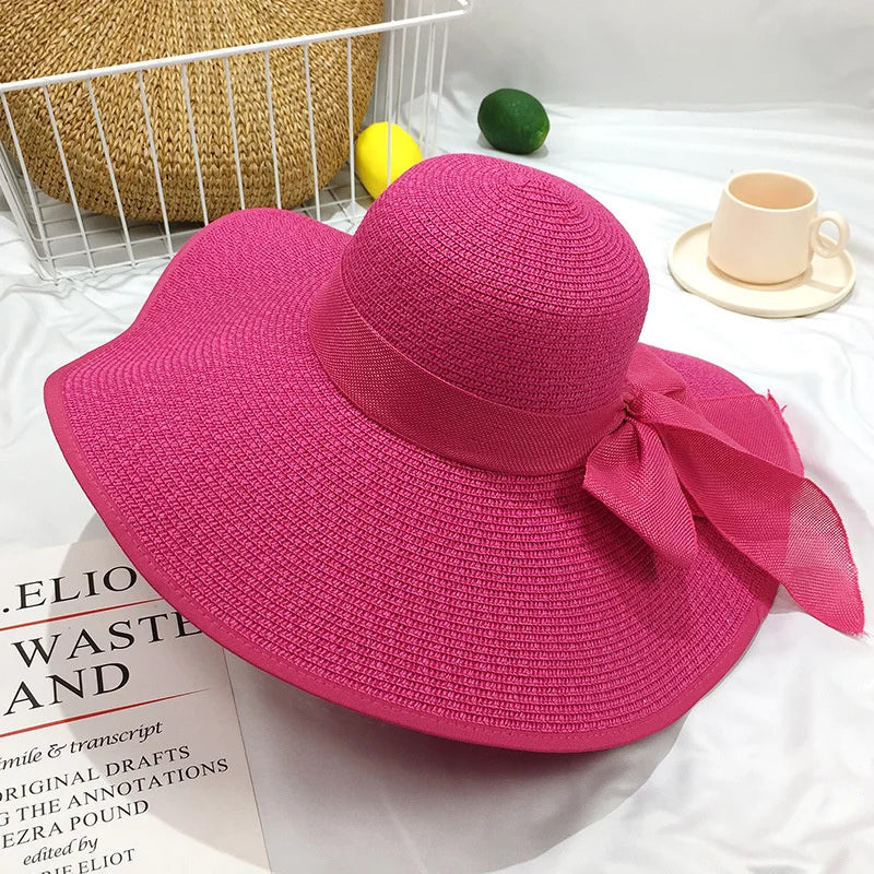 Sonnenschutz - Stil: Gelber Damen Strohhut mit großer 15 cm Krempe