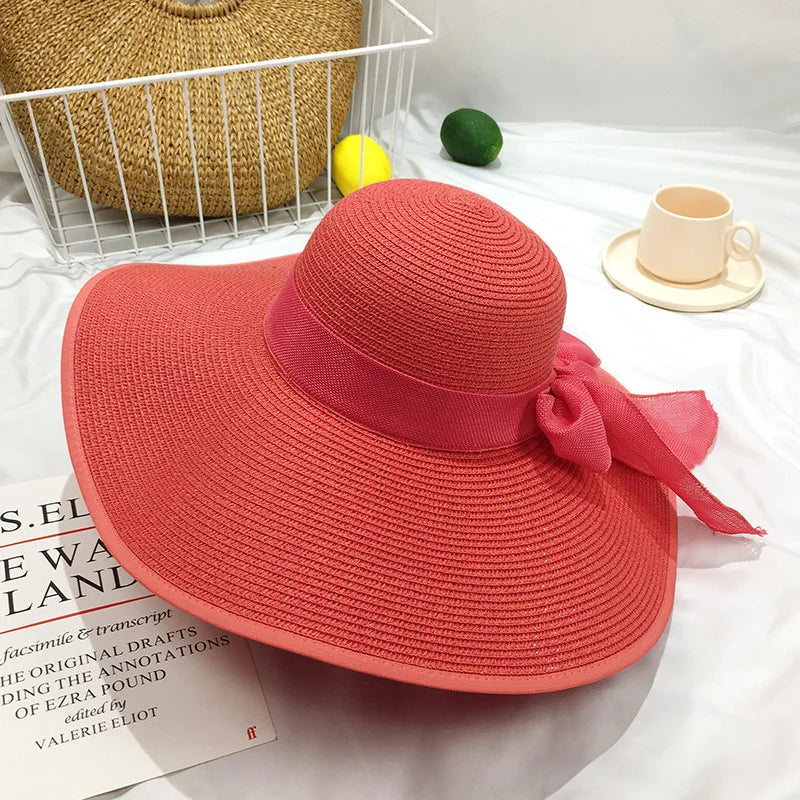 Sonnenschutz - Stil: Gelber Damen Strohhut mit großer 15 cm Krempe