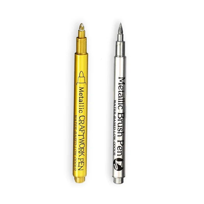 Glänzende Metallic Marker Gold - Silber – Permanente Pinselstifte für Kreative