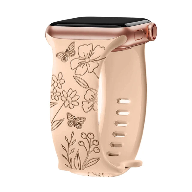 Blumengraviertes Silikonarmband für Apple Watch 38–49 mm – stilvoll - flexibel
