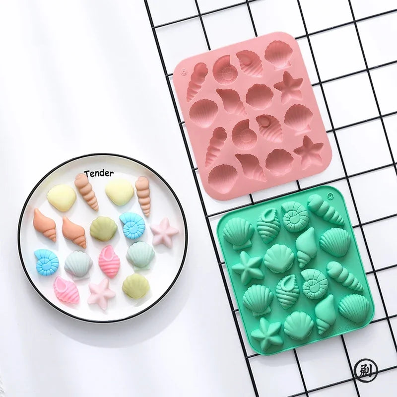 Silikonform mit 3D-Muschel- und Meerestier-Mulden für diverse Backideen