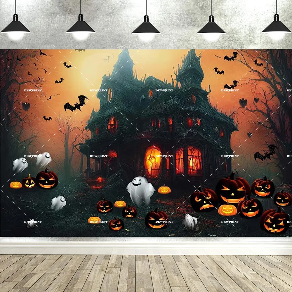 Halloween-Hintergrund mit Kürbis- und Fledermaus-Motiven für Partyfotos