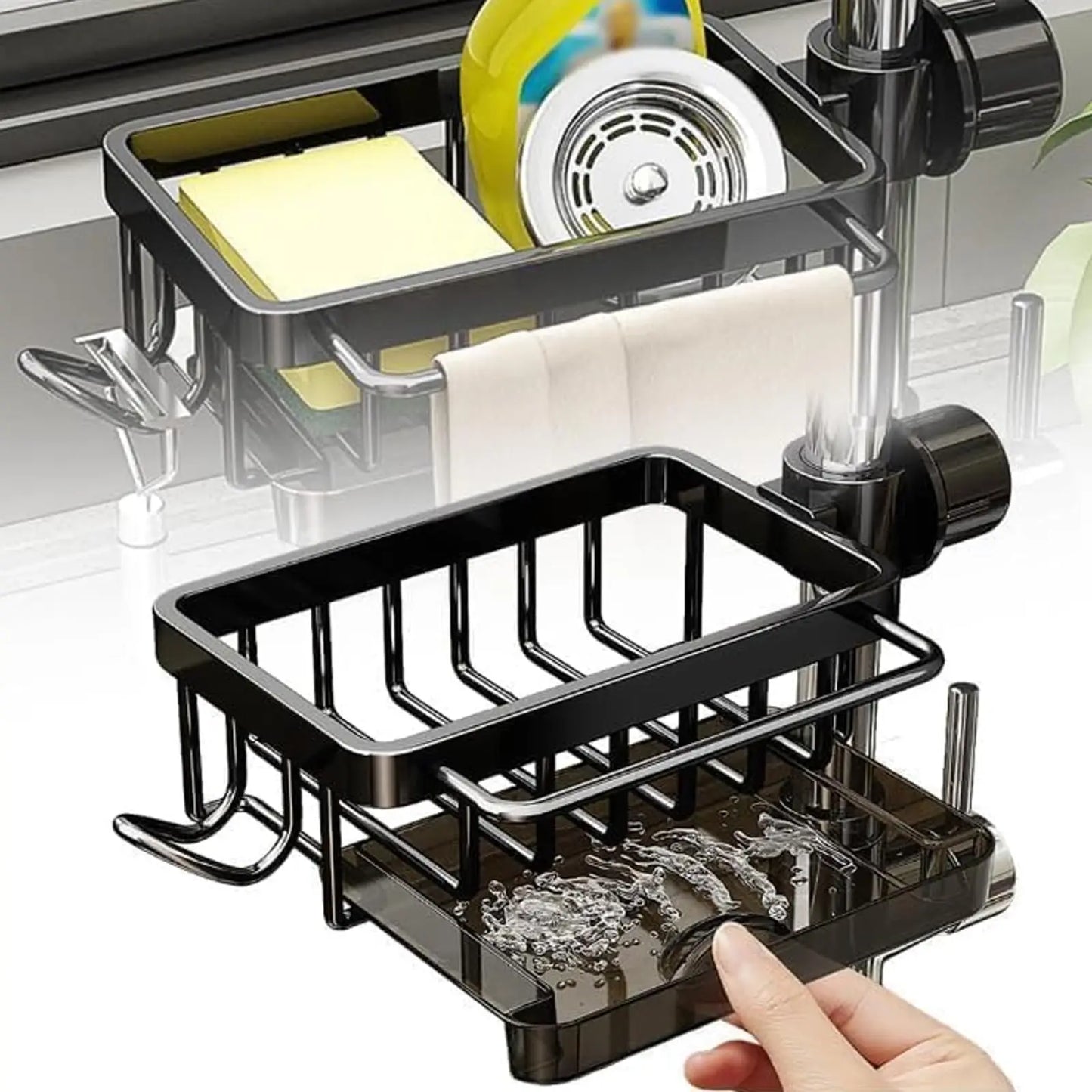 Aluminium Wasserhahn Organizer mit Schwammhalter und Abflussschale für die Küche