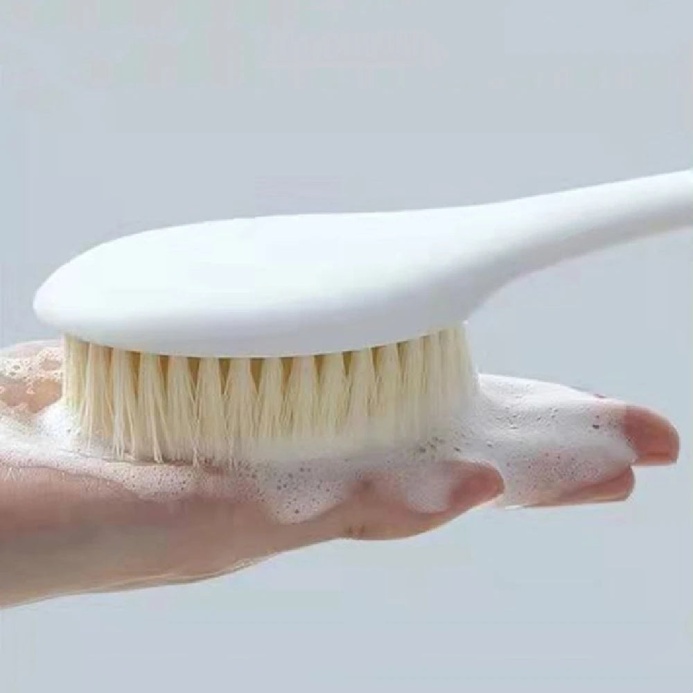 Sanftes Körperpeeling & Massage: Badpinsel mit langem Griff in Weiß & Blau