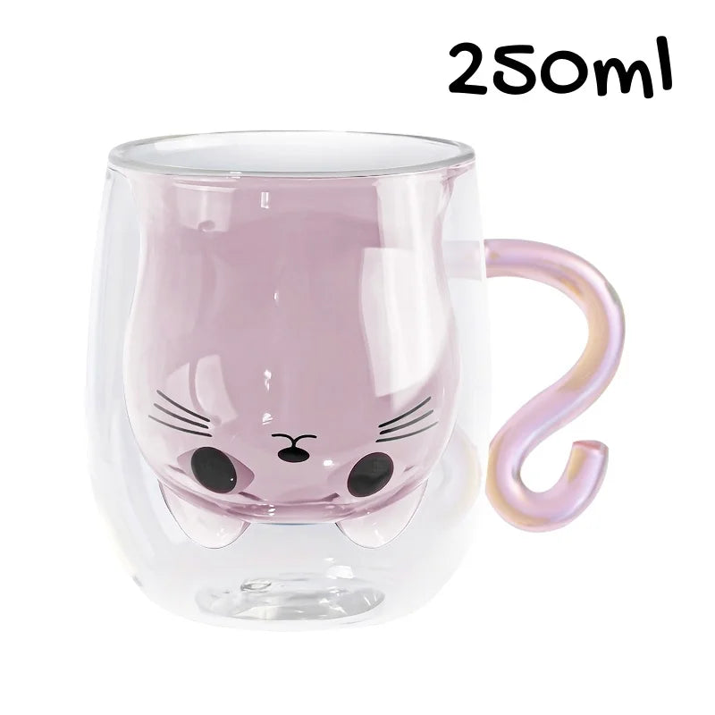 Doppelwandiger Katzen-Glasbecher 8,45/6,76 Unzen für Kaffee und Wasser