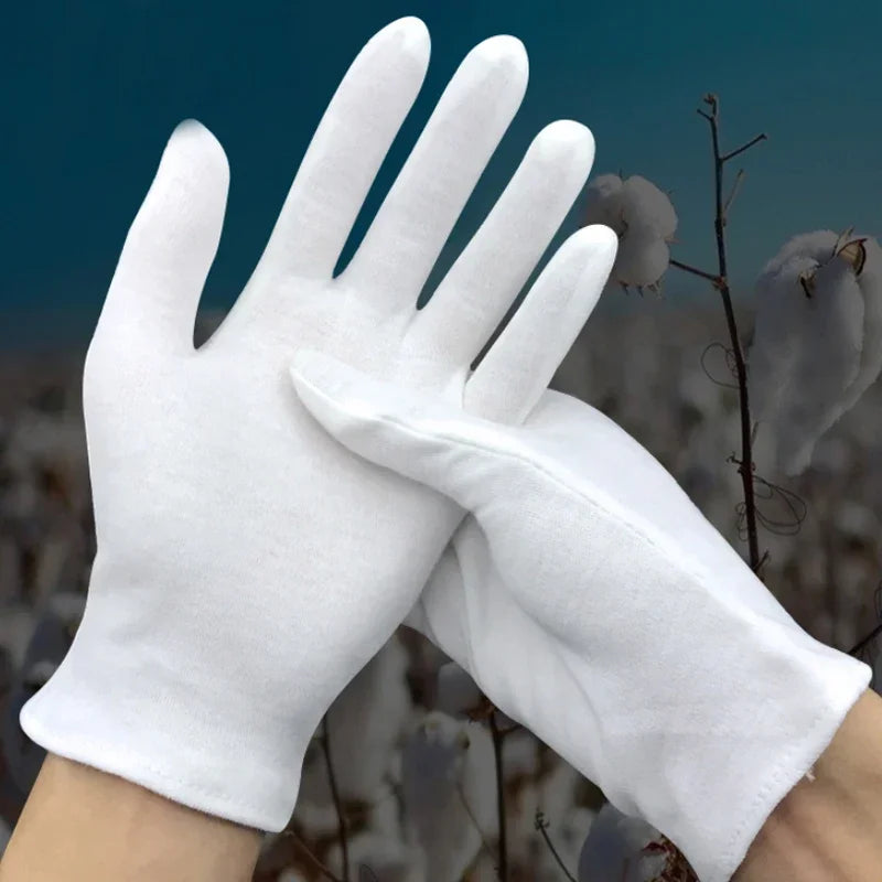 Vielseitige weiße Baumwollhandschuhe, einheitsgroß, weich - hautfreundlich – 1-10 Paar