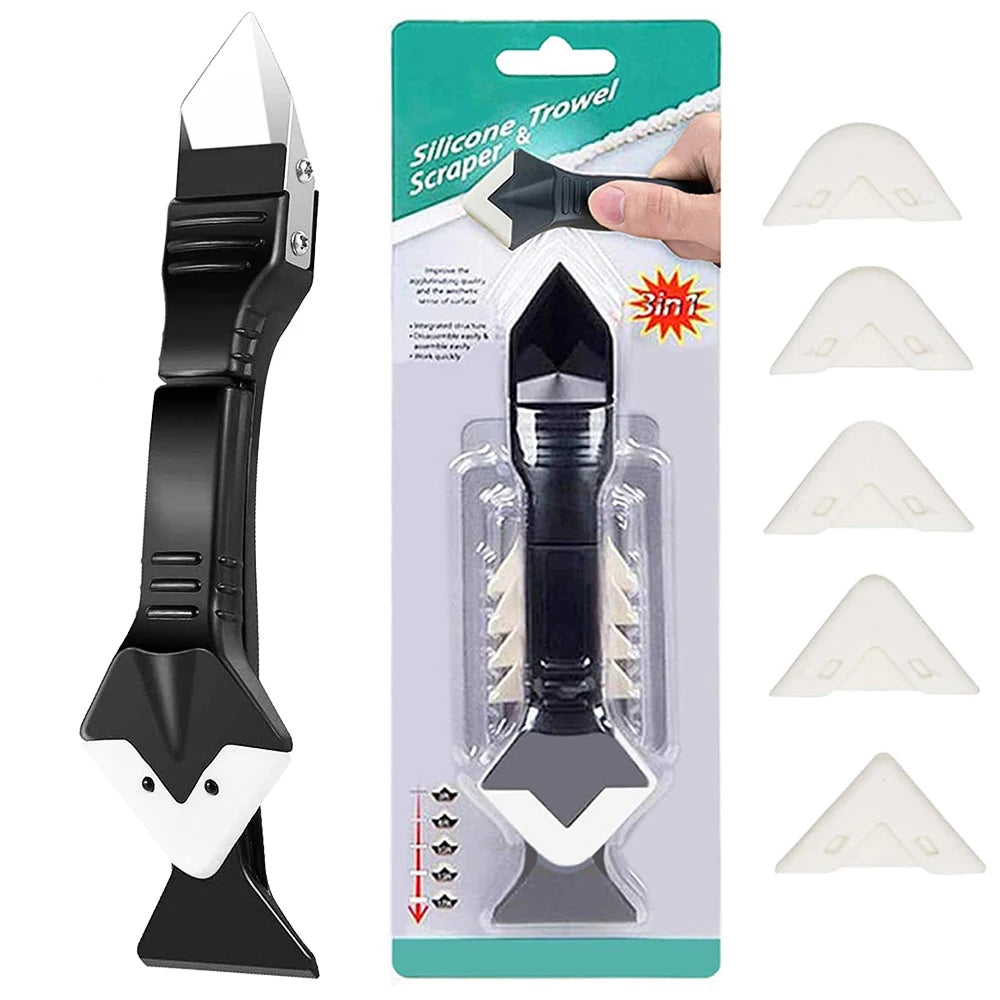 3-in-1 Silikon Fugenabzieher Set mit 5 Pads - Abdichten - Fugenreinigung Bad Küche