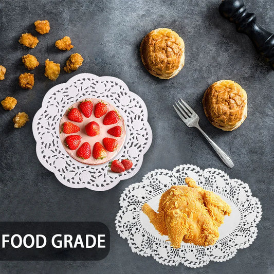 150 Runde Papier Spitzendeckchen Weiß Party Deko Tischsets Backzubehör