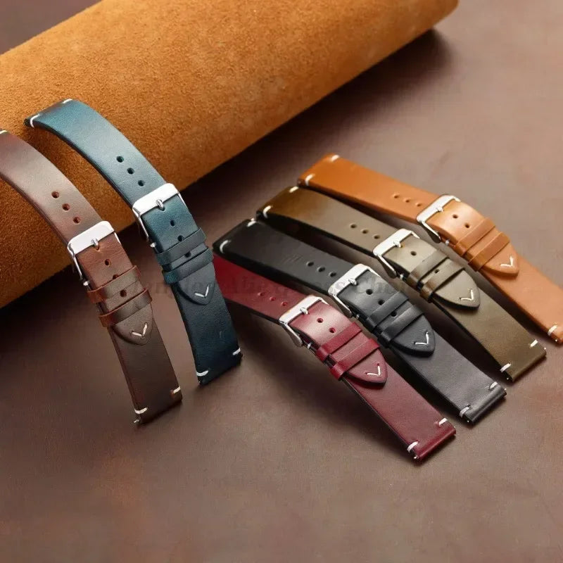 Echtleder Uhrenarmband Vintage 18-24mm mit Schnellverschluss und Edelstahl