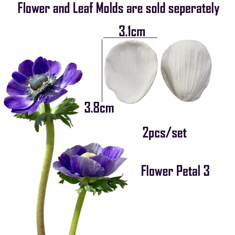 Silikon Cake Mold Set 2-teilig – Flexible Anemone Blätter Fondantform