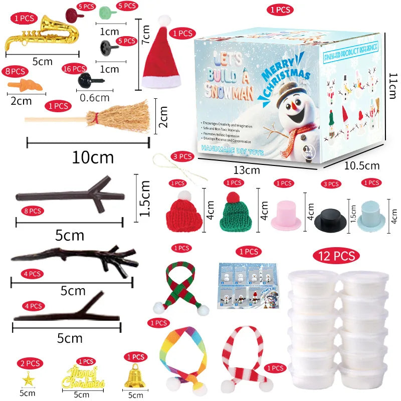 12-teiliges Set Ton-Schneemann Bausatz für Winter-Festival Dekoration