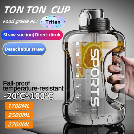 BPA-freie Fitness-Trinkflasche bis 3,8L – Robust, auslaufsicher, mit Strohhalm - Griff