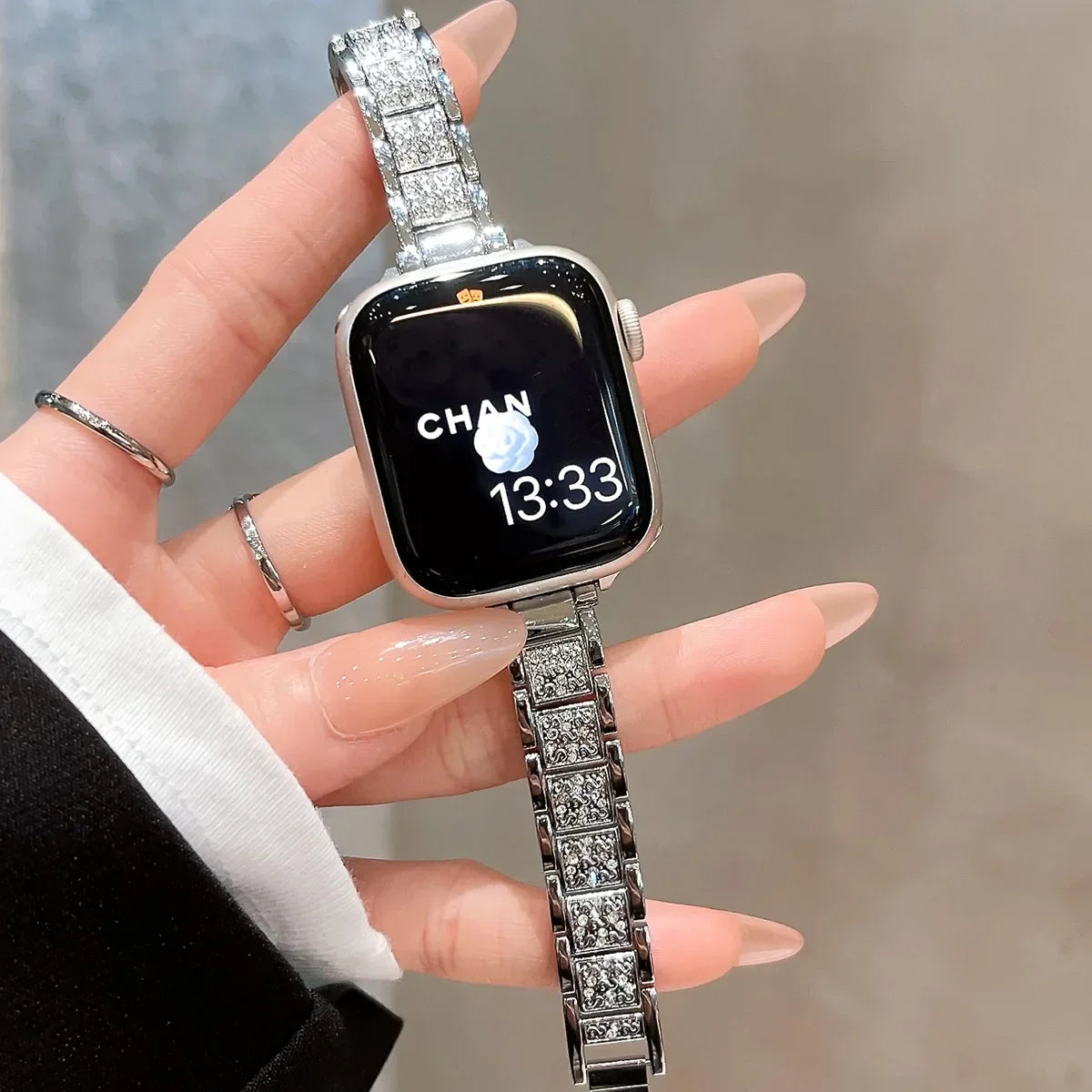 Glitzerndes Edelstahl-Metallarmband für Smartwatches Damen 38-49 mm