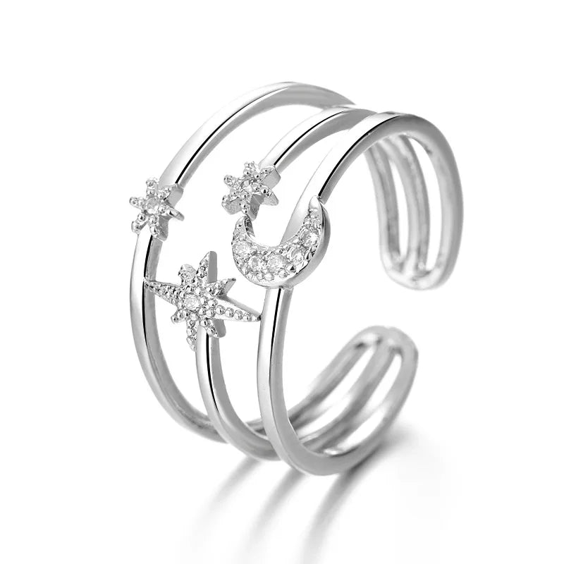 Verstellbarer Silberring mit hohlen Linien, stylischer Punk-Schmuck Unisex