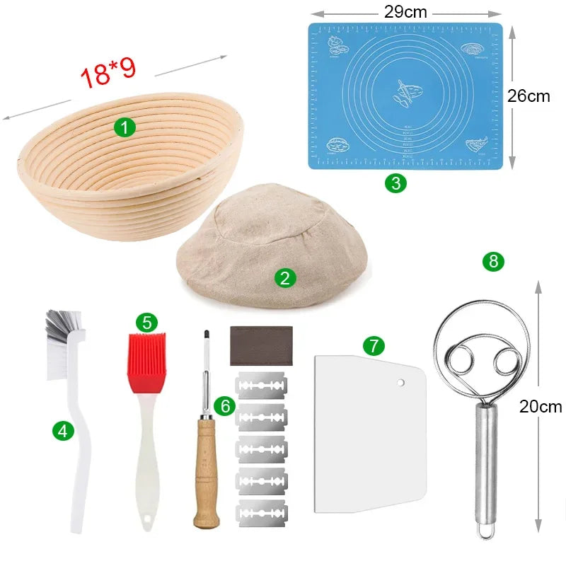 5/8-teiliges Brot-Banneton-Set aus natürlichem Rattan für Backen