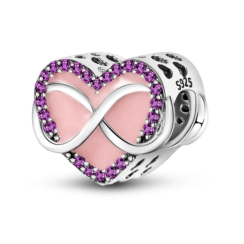 Romantische rosa 925 Silber Charms mit Zirkon – Herz - Parfüm Flasche Set