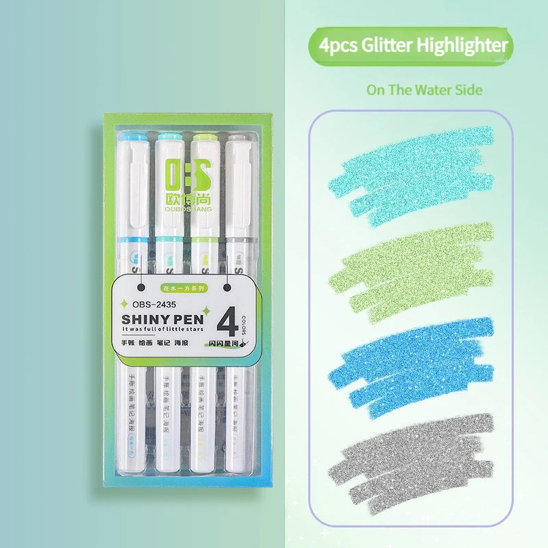 4 Farben Pastell Textmarker Set mit feiner Pinselspitze für Schule Büro