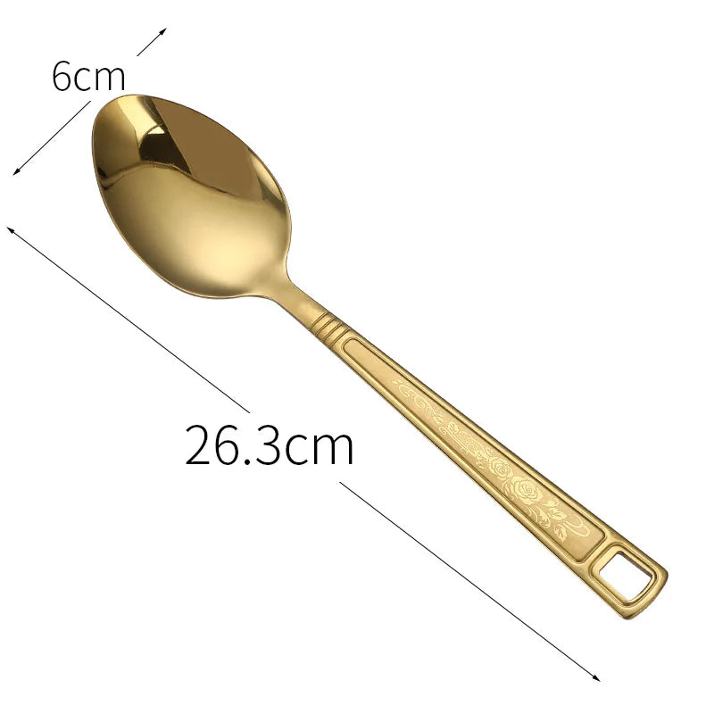 Goldene Edelstahl-Kochutensilien 4-teilig – Spatel, Salatlöffel & Gabel, langlebig, pflegeleicht