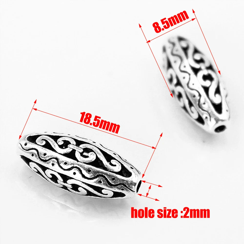 Antik silberfarbene ovale Perlen mit großem Loch für DIY Schmuck