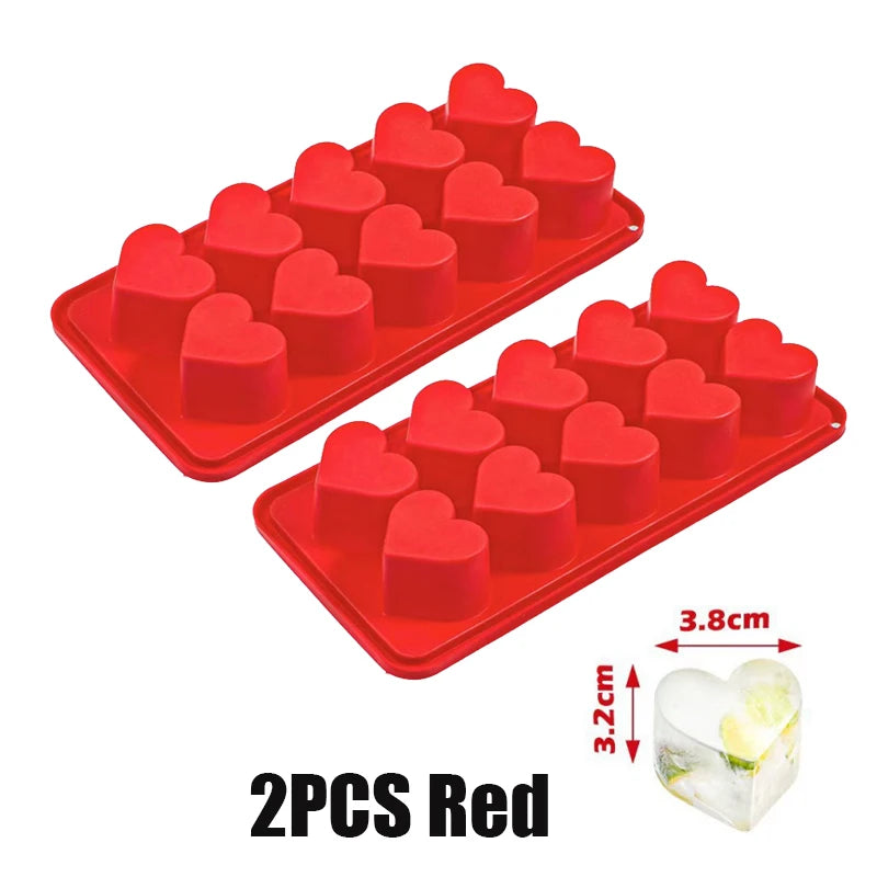 Herzförmige Eiswürfelform aus Silikon in Rosa und Rot, multifunktional